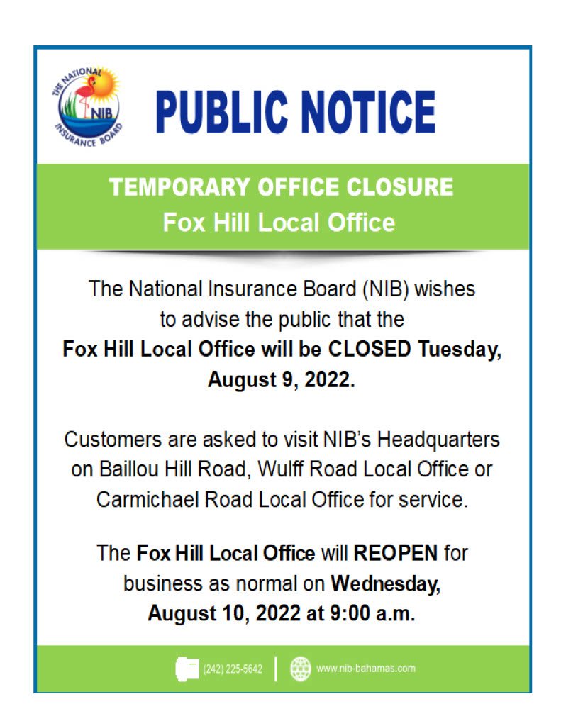 NIB - News - Office Closure - Fox Hill