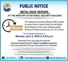 PUBLIC NOTICE: METAL ROOF REPAIRS (Extended Deadline)