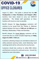 Notice: Office closures and benefit cheque collection in New Providence and Grand Bahama