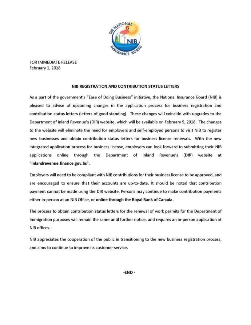 Nib Bahamas Contribution Rates National Insurance Board of The Bahamas